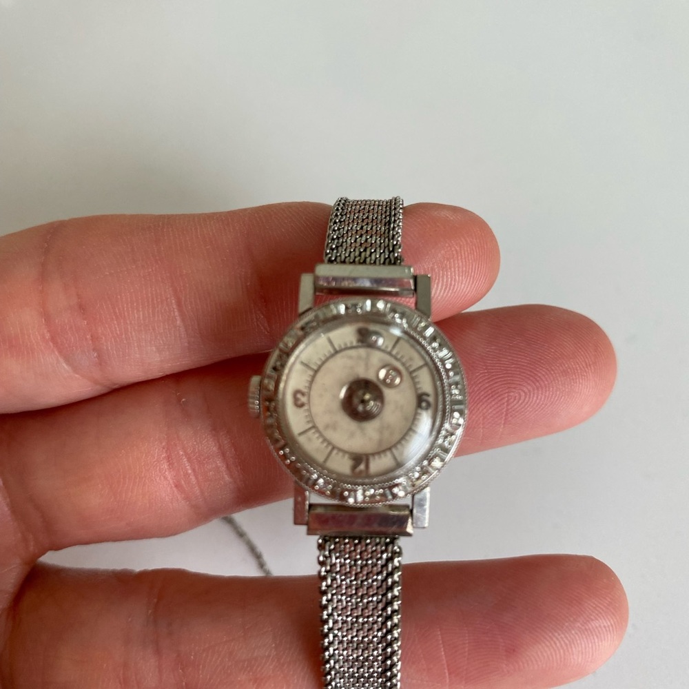 Ladies LeCoultre Mystery Dial 14 K WG Diamond bezel and gold filled Band